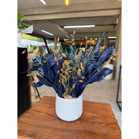 ARRANJO DESIDRATADO M AZUL+VASO BRETAGNE BRANCO